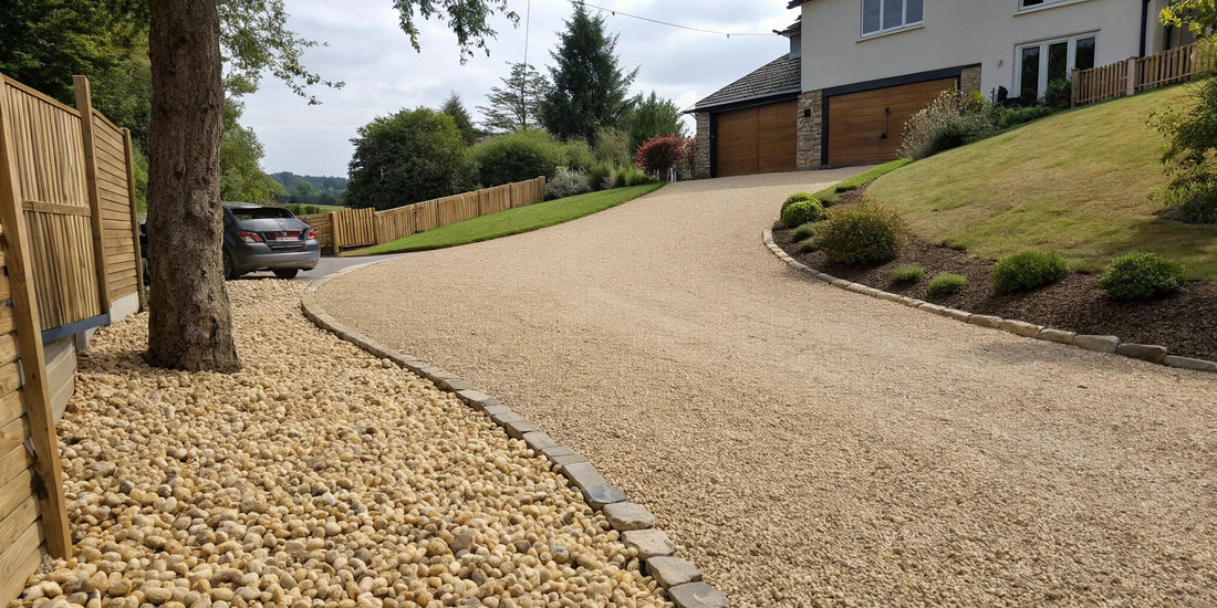 Sloping driveway with gravel