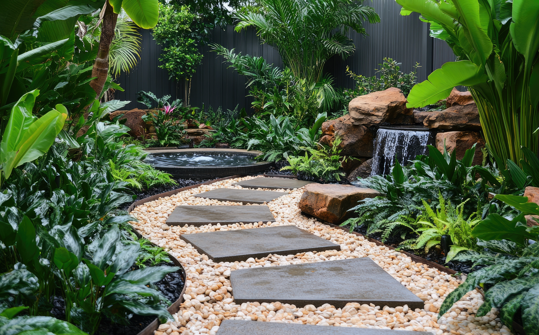Garden Paths using Geo Hex, gravel and paverss